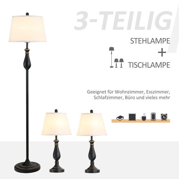 Immagine prodotto Swisshandel24 Set di 3 lampade 2 lampade da tavolo (ø38 x 158H cm) + 1 lampada da terra (ø30 x 62H cm) Vintage (E27)