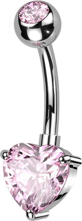 Immagine prodotto Star Piercing Banana d'argento con sfera di cristallo d'argento rosa e grande cuore di cristallo rosa (Ottone, Titanio G23)
