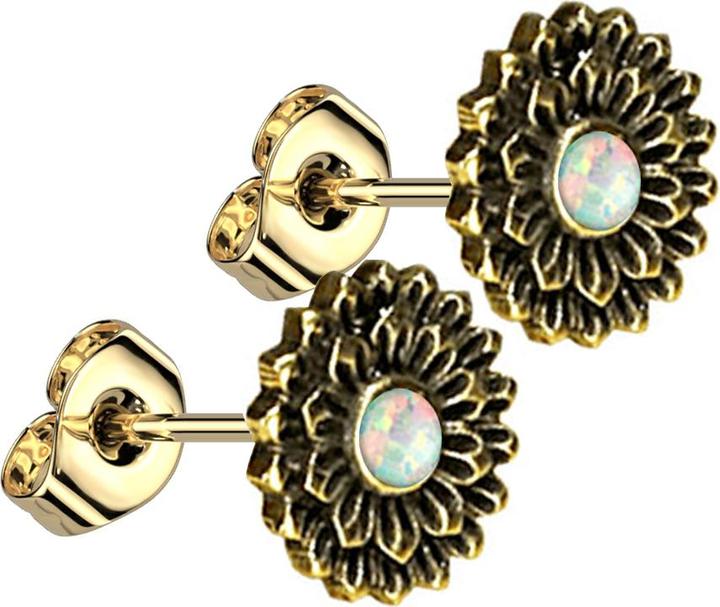 Star Piercing Ohrstecker vergoldet Lotus Blume Opal weiss (Messing)
