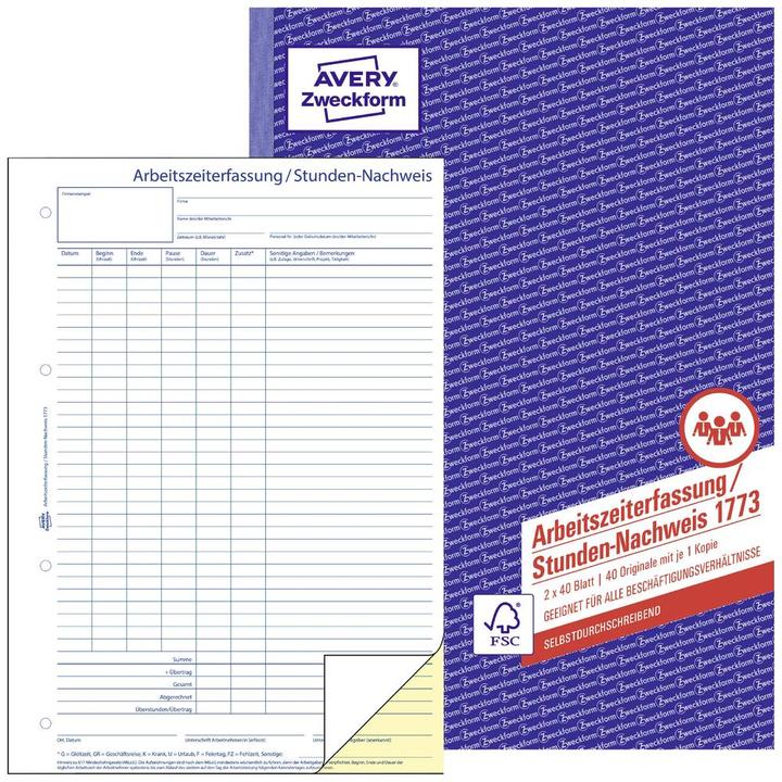 Immagine prodotto Avery Scopo Modulo Foglio di presenza Modulo 1773-5 DIN A4 (40 x)
