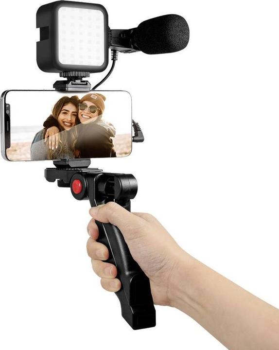 Actual product image LogiLink Vlogger Kit with LED light, microphone + tripod, for 4.77" smartphones