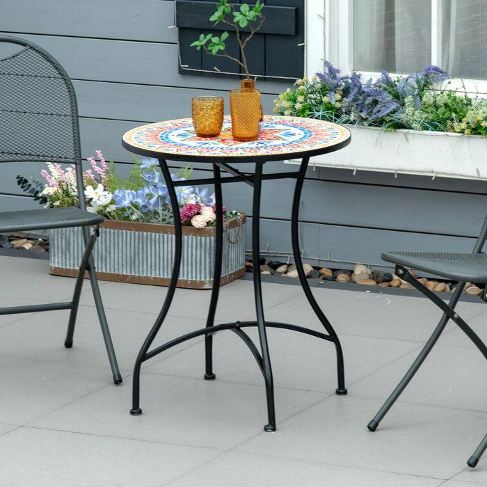 Produktbild Swisshandel24 Gartentisch Mosaiktisch rund Bistrotisch Beistelltisch mit Mosaikplatte Keramik Metall Rot+Blau+Weis