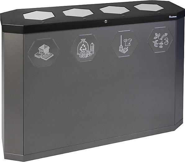 Image du produit Collecteur de tri SIXCO, quadruple, orifice de dépôt fermé, noir profond / gris (4 l)