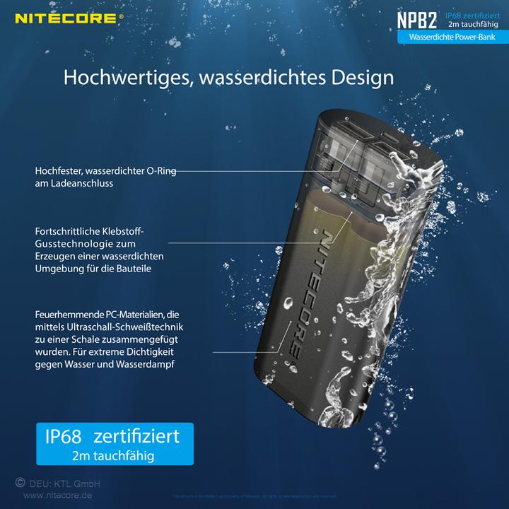 Actual product image Nitecore Powerbank NPB2 - 10000mAh, wasserdicht (10000 mAh, 18 W)