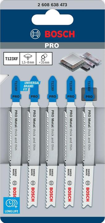 Immagine prodotto Bosch Professional Zubehör Lama per seghetto alternativo PRO Metal spessa e sottile T123XF, 100 mm, 5 pezzi.