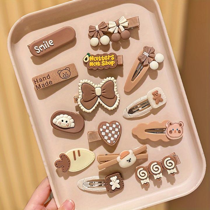 Image du produit Activity Board Set de 14 barrettes style preppy - accessoires de coiffure en résine avec accents en laine pour (1 pcs)