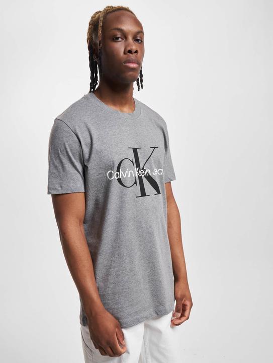 Actual product image Calvin Klein Jeans Jeans Mens T-shirt Short Sleeve Core Monologo Slim Fit, Grey (Mid Grey Heather), L (L)