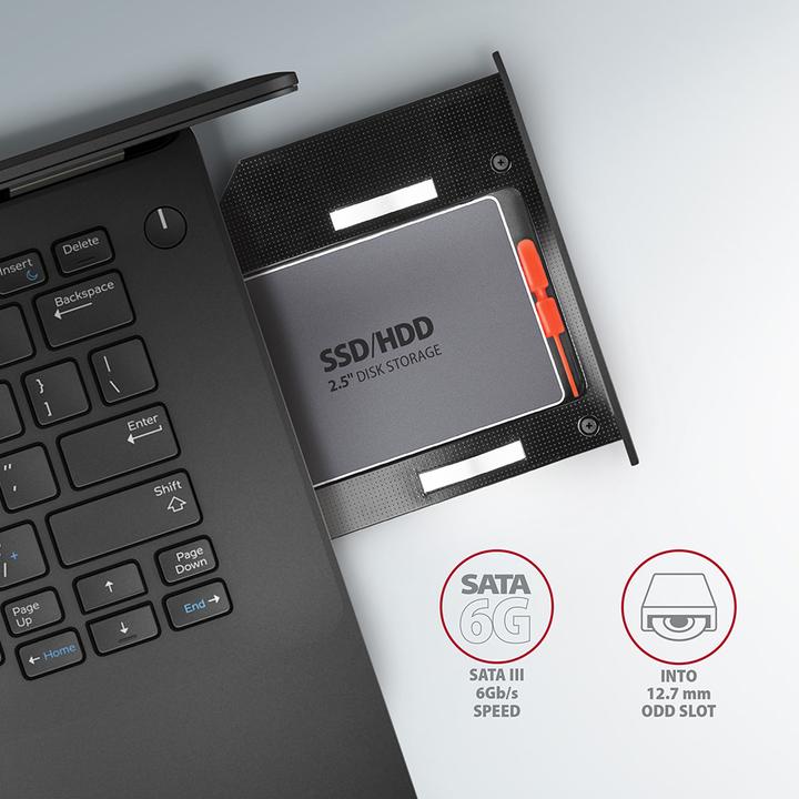Produktbild Axagon RSS-CD12 2,5 Zoll SSD/HDD Adapter für optisches Laufwerk, 12,7 mm, LED