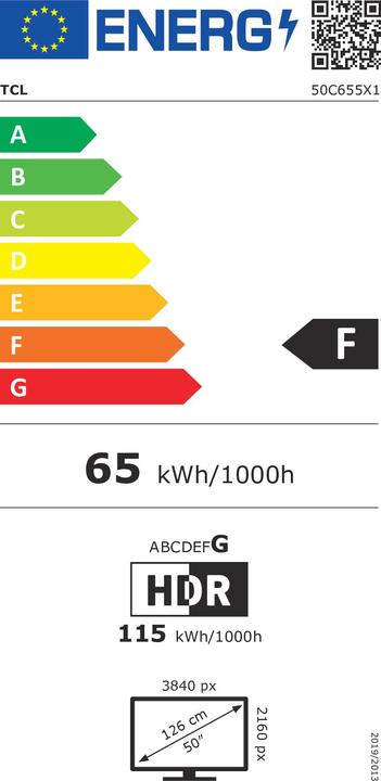 Label énergétique TCL 50C655 (50", QLED, 4K, 2024)