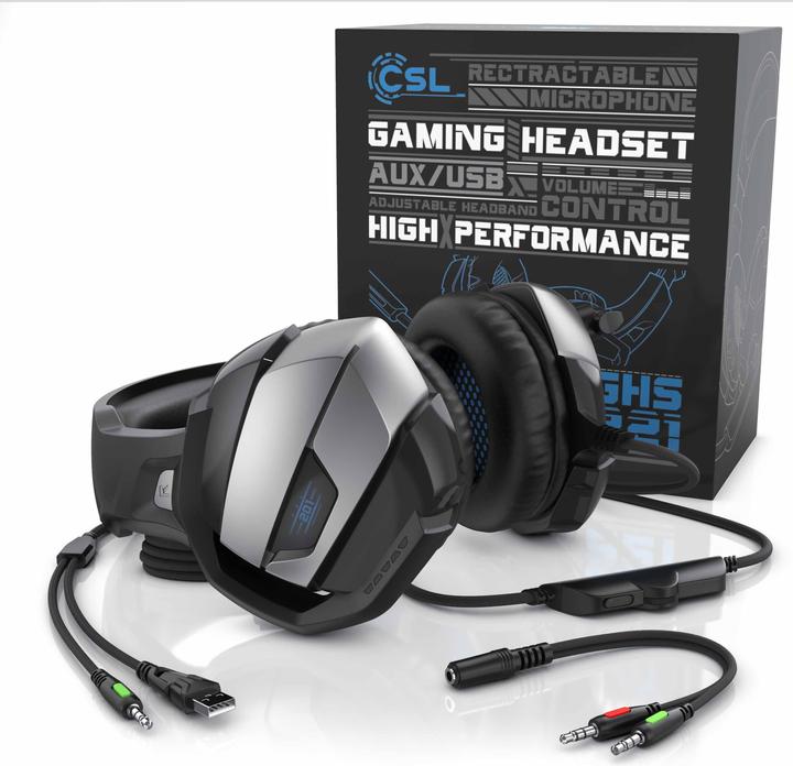 Actual product image CSL Gaming headset "GHS-221" with microphone & AUX, gaming headset suitable for PC/ PS4/ PS4 Pro (Cable)