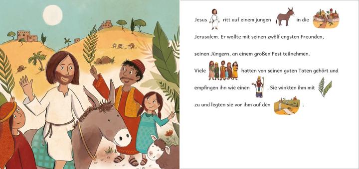 Actual product image Auf einem Esel nach Jerusalem... Die Ostergeschichte in Bildwörtern (German, Michaela Hanauer, Stefanie Brass, 2023)