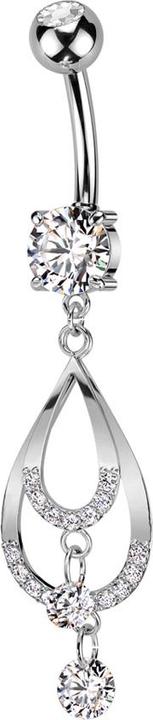 Star Piercing Banane silber mit zwei Kugeln Kristall silber Anhänger zwei Tropfen mit Kristallen (Messing, Chirurgenstahl 316L)