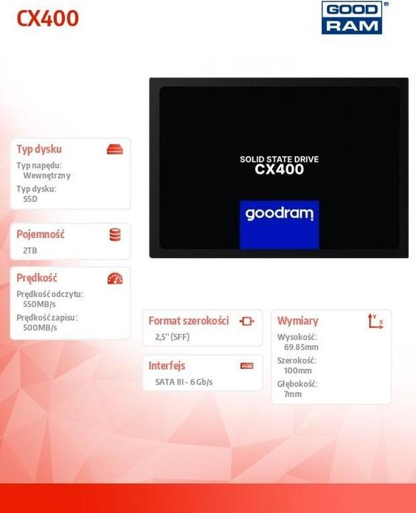 Actual product image Goodram SSD CX400 Gen. 2 2TB SATA III 2 5 RETAIL (2050 GB, 2.5")