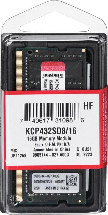 Actual product image Kingston KCP432SD8/16 (1 x 16GB, 3200 MHz, DDR4-RAM, SO-DIMM)