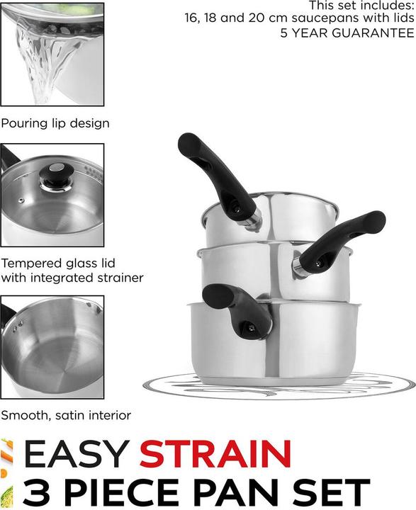 Image du produit Russell Hobbs RH00542EU7 Set de casseroles Easy Strain 3pcs (Casserole, Acier inoxydable)