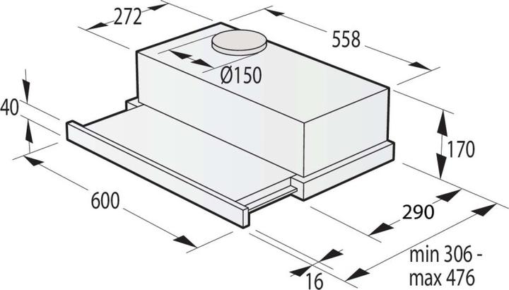 Actual product image Gorenje TH64E4BG Extractor hood Semi built-in (pullout) ³/h C (Flat-screen hood)