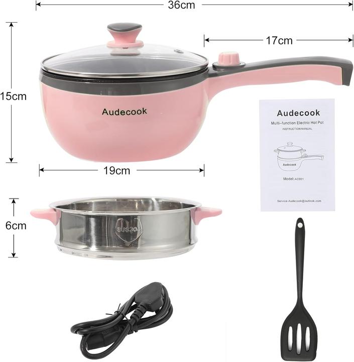 Immagine prodotto Audecook Padella elettrica (Pentola, Cucina a vapore, Padella per friggere, Pirofila + casseruola, Acciaio inossidabile)