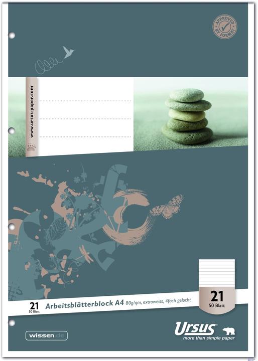 Image du produit Ursus Bloc de feuilles de travail (A4, À rayures)
