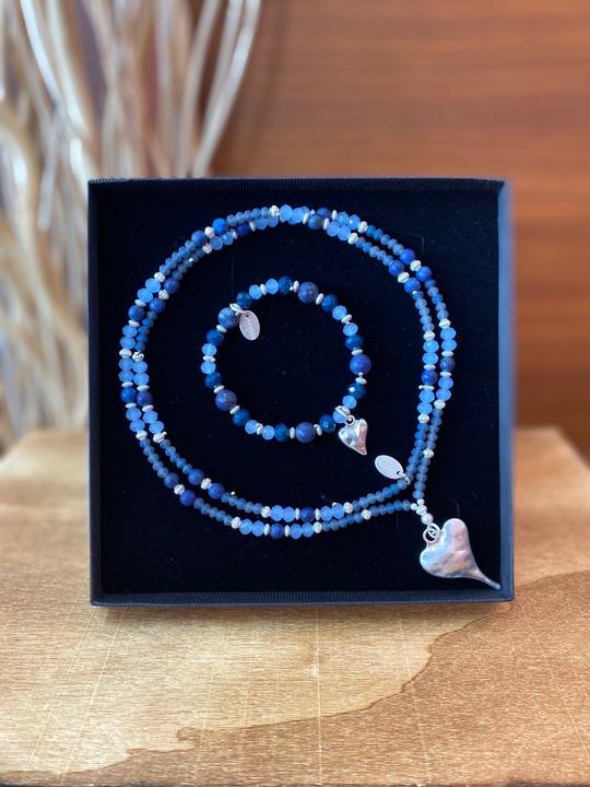 Actual product image Andreani Heart" jewellery set made from genuine sodalite (Blue)