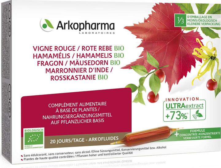 Immagine prodotto Arkopharma Arkofluide Bio Rote Rebe Hamamelis Mäusedorn Rosskastanie (20 Pezzo/i, Fiala, 367 g)