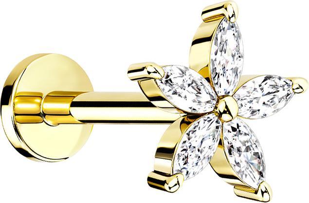 Produktbild Star Piercing Micro Labret Innengewinde vergoldet Blume mit Kristall (Chirurgenstahl 316L, Messing)