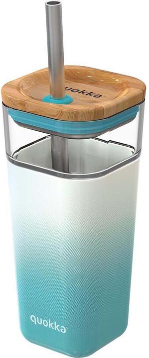 Quokka Cube Glas 540 ml - Trinkbehälter mit Strohhalm - Teal Gradient (0.54 l)
