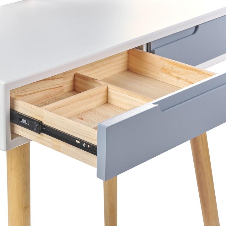 Actual product image Beliani Dressing Table with 2 Drawers, LED Mirror and Stool White/Grey DIEPPE (80 x 40 x 134 cm)