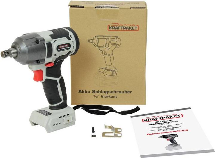 Actual product image Dino KRAFTPAKET 18V-400Nm-1/2“-900W 130232 Akku-Schrauber 18 V bürstenlos, oh (Rechargeable battery operated)