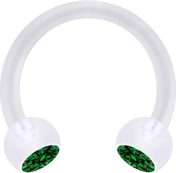 Image du produit Star Piercing Micro Circular Barbell transparent avec deux boules de cristal vert (Bioflex, sans laiton)