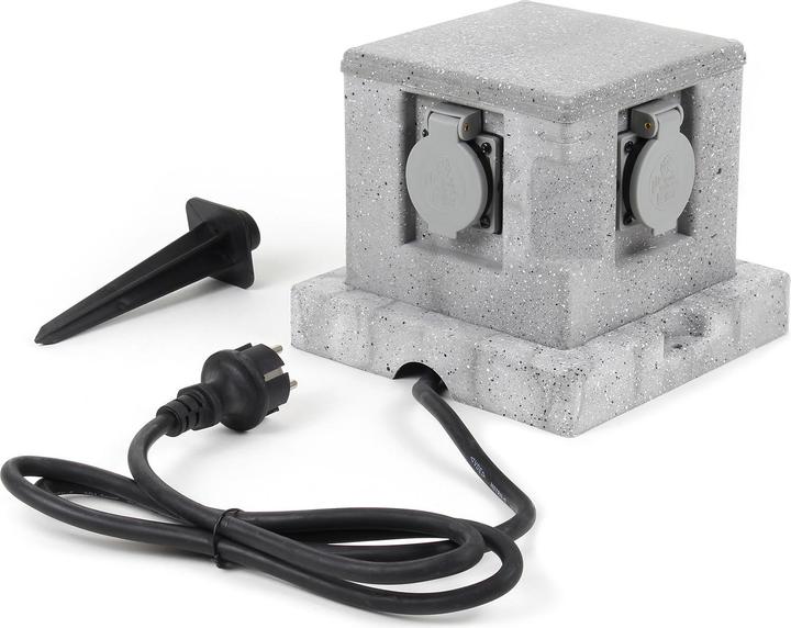 Produktbild Wiltec Gartensteckdose 4fach Aussensteckdose IP44 Granitoptik Steckdosenstein Steckdose