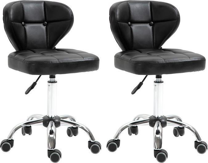 Image du produit Swisshandel24 Lot de 2 tabourets à roulettes avec dossier pivotant, réglables en hauteur 45 x 47 x 72-87 cm