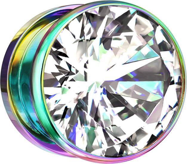 Produktbild Star Piercing Flesh Plug farbig mit grossem Kristall silber (Chirurgenstahl 316L)