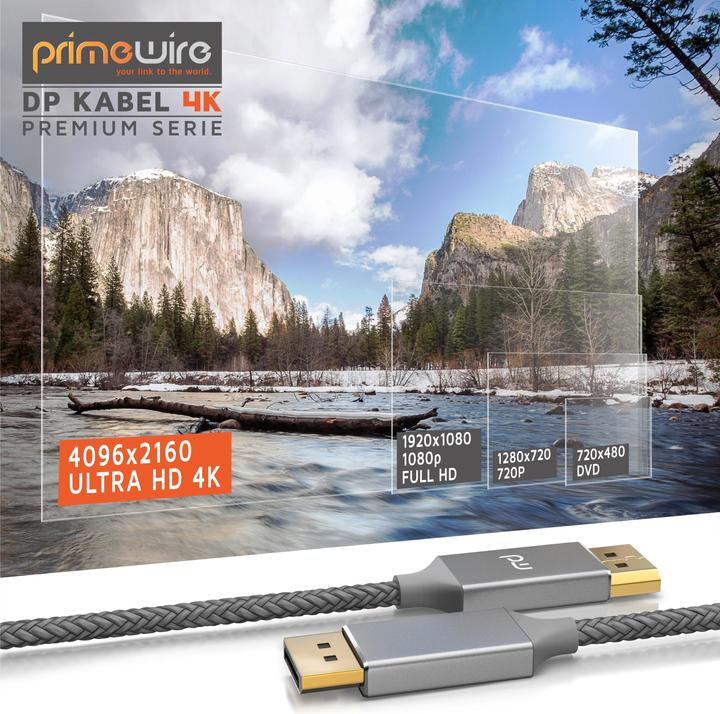 Actual product image Primewire DisplayPort cable, DP 1.2, connection cable 4K 3840 x 2160 @ 60 Hz / 2K @ 120Hz for monitor (5 m, DisplayPort)