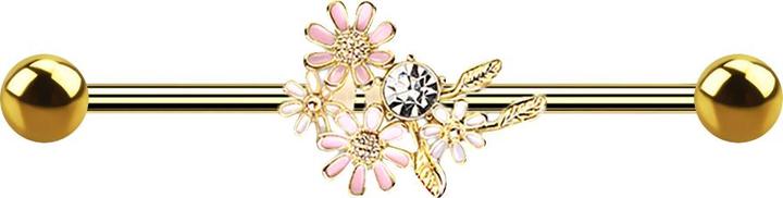 Produktbild Star Piercing Barbell 14k vergoldet mit Blumenstrauss (Chirurgenstahl 316L, Messing)