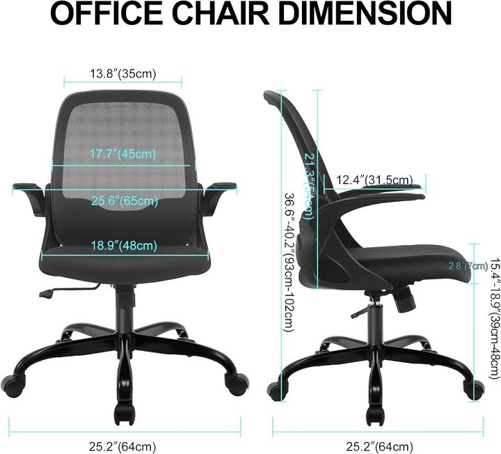 Immagine prodotto Kerdom Sedia da scrivania ergonomica con braccioli pieghevoli 933-C Nero