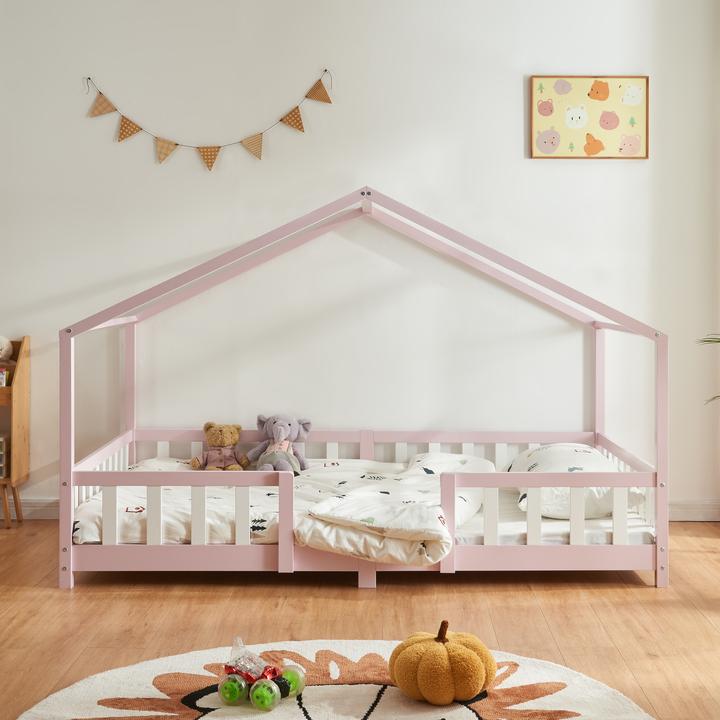 Actual product image En.Casa Treviolo children's bed 120x200 cm with cold foam mattress and lattice Pink (120 x 200 cm)