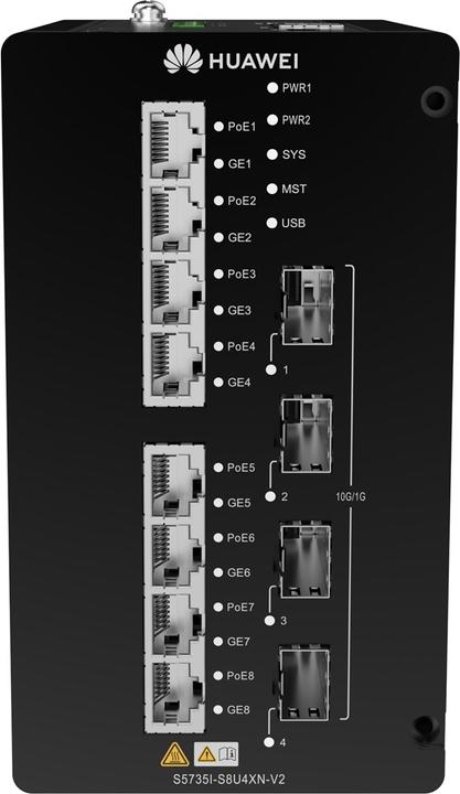 Produktbild Huawei Ethernet-Switch der Serie S5700 - 8 * 10/100/1000BASE-T-Ports 4 * 10GE SFP+-Ports PoE ++ DIN-Schi (8 Ports)