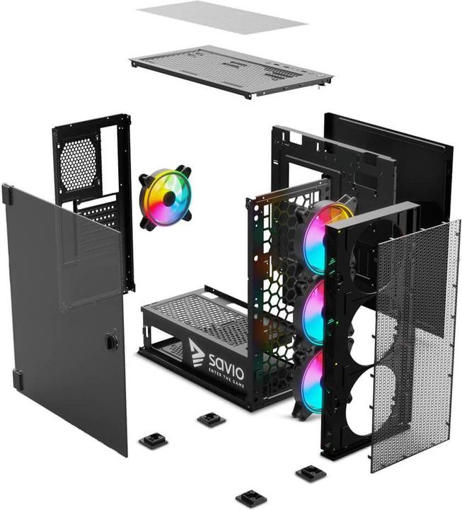 Produktbild Savio PC Case Raptor X1 ARGB Glass/Mesh Black (ITX, ATX, Mini-ATX)