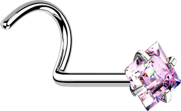 Produktbild Star Piercing Nasenstecker gebogen silber quadratischer Kristall pink gefasst (ohne Messing, Chirurgenstahl 316L)