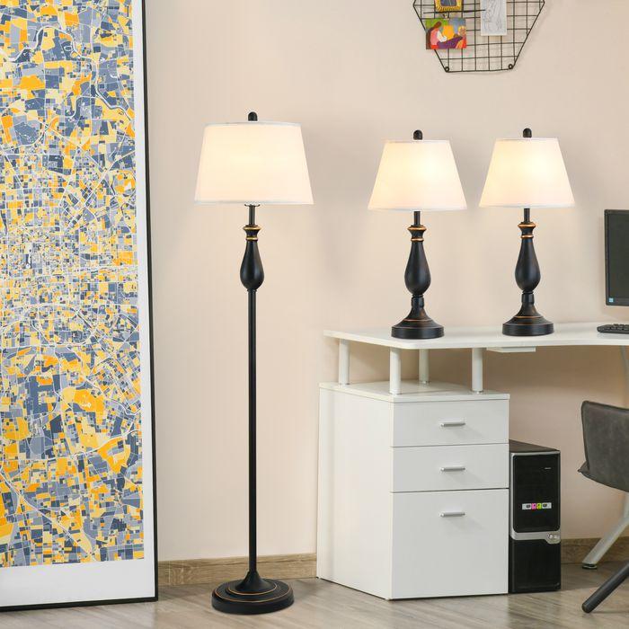Immagine prodotto Swisshandel24 Set di 3 lampade 2 lampade da tavolo (ø38 x 158H cm) + 1 lampada da terra (ø30 x 62H cm) Vintage (E27)