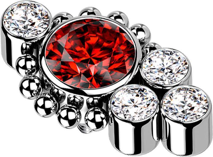 Image du produit Star Piercing Dermal Anchor argent billes quatre cristaux argent cristal rouge (Titane G23, sans laiton)