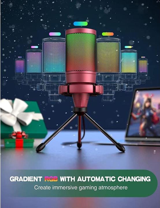 Actual product image Fifine A6V USB RGB Gaming Mic red