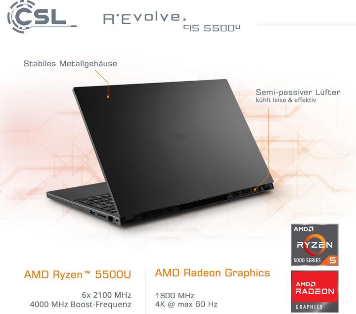 Produktbild CSL Notebook R'Evolve C15 5500U 32GB 1000GB Windows 11 Home (15.60", AMD Ryzen 5 5500U, 32 GB, 1000 GB, DE)