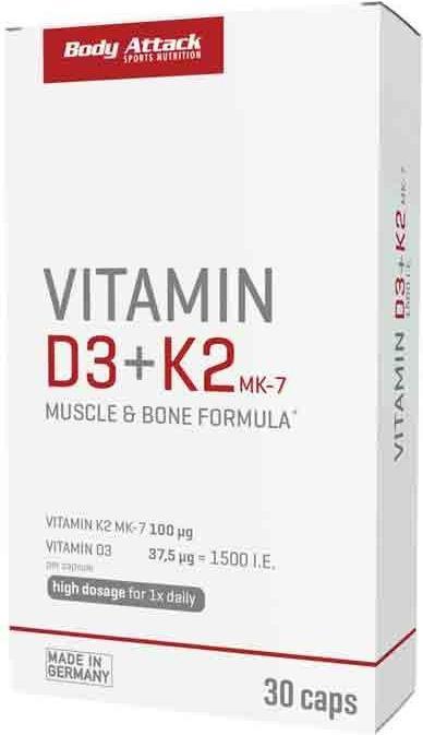 Image du produit Body Attack Vitamin D3 + K2 (30 pièce(s), Capsules, 16.30 g)