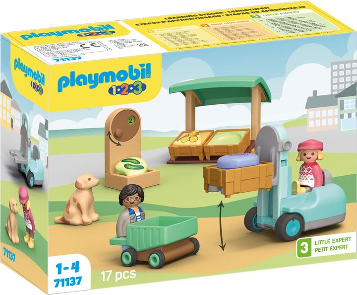 Image du produit Playmobil 71137 1.2.3 : Stand de marché bio & chariot élévateur à fourche (71137, Playmobil 1.2.3)