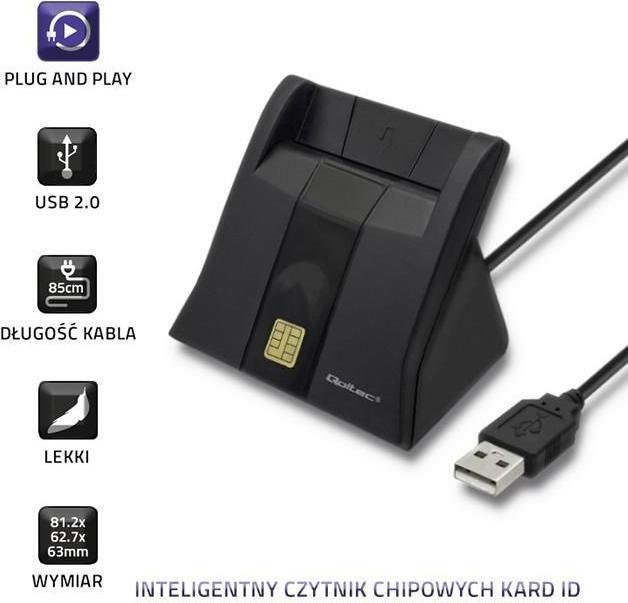 Produktbild Qoltec Skeneris Smart chip ID card scanner USB 2.0 Plug&Play vertical (USB 2.0)