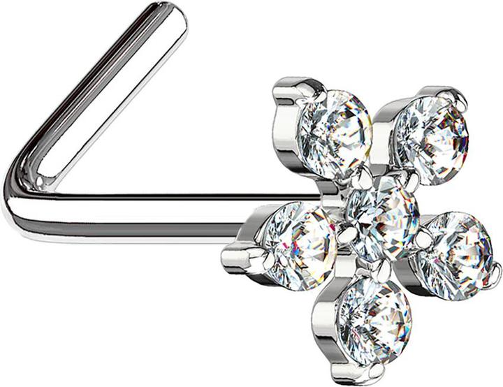 Immagine prodotto Star Piercing Nasenstecker gewinkelt silber Blume Kristall silber (Acciaio chirurgico 316L, Ottone)