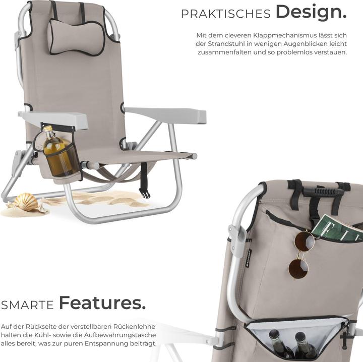 Produktbild tectake Strandstuhl Coral, klappbar mit Rucksackfunktion
