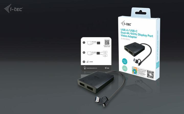 Actual product image i-tec USB-A/USB-C Dual 4K DP Video Adapter 2x 4K DP Display Adapter with DisplayLink Chip 6950 (DP, 27 cm)