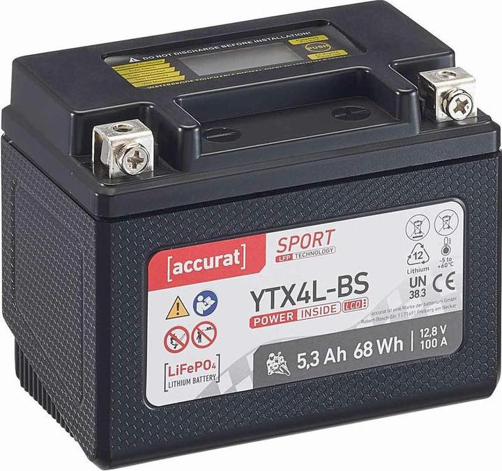 Produktbild Accurat Lithium Motorradbatterie 12V 5.3Ah YB5L-BS LiFePO4 Batterie Akku Ionen Motorrad (12 V, 5.30 Ah, 100 A)